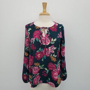 Everly Womens Multicolor Long Sleeve Floral Blouse Top‎ Size M Keyhole Neck